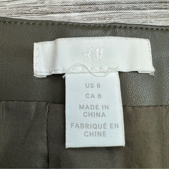 Women's H&M Faux Leather Mini Skirt Olive Green Size 8 Pencil Workwear - Picture 9 of 14